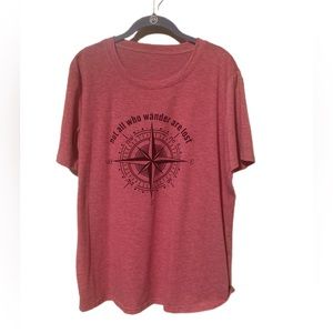 Not All Who Wander Are Lost Compass Tee Size L Light Red